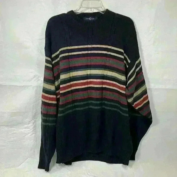 Cotton Traders Other - Vintage 90s Cotton Traders Mens XL Navy Blue Striped Sweater Grunge Grandpacore